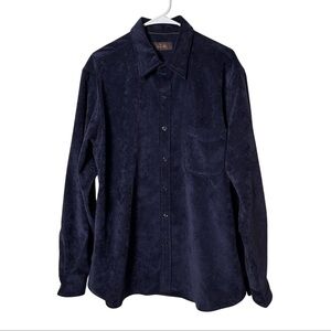 Tasso Elba Corduroy Button Down‎ XL Shirt Navy Blue Roll Tab Sleeve Casual